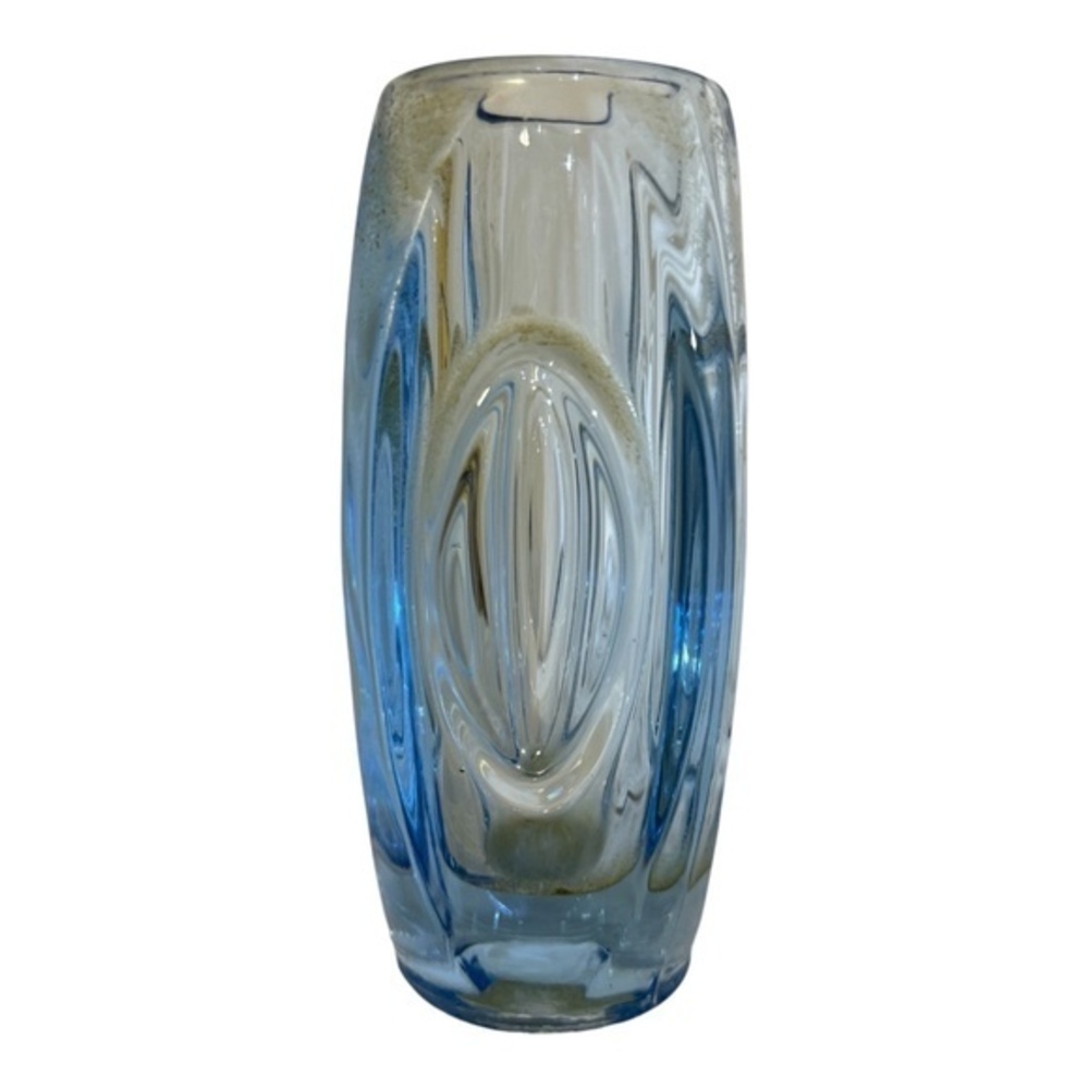 Vintage Blue Vase by Rudolf SCHRÖTER, 1955  'Bullet vase' for the Rosice Glasswo